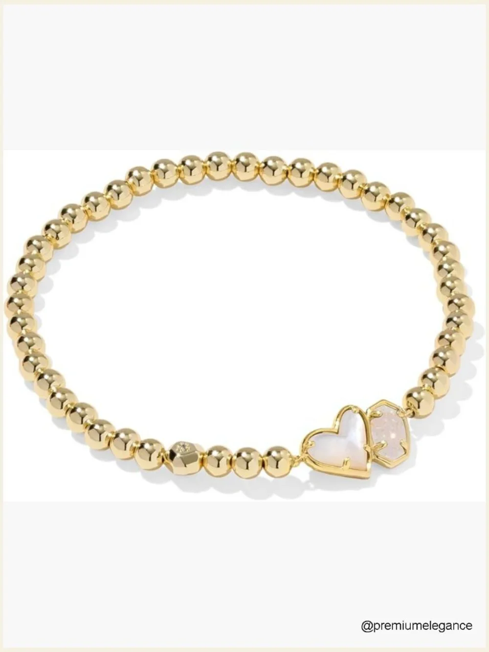 Stretch Bracelet Set with Heart & Round Charms, Gold-Plated Bead Chain